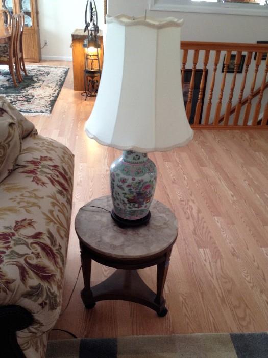Marble Top Side Table, Ginger jar Lamp