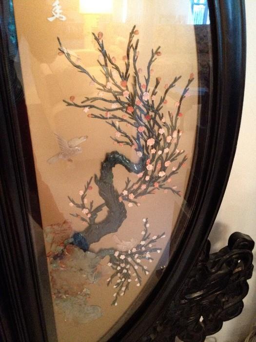 Chinese Jade Screen, Detail of art & curved craving