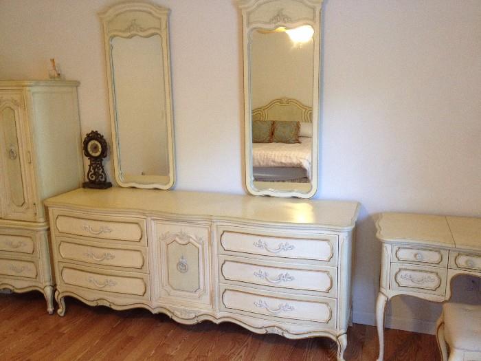 French Provincial Dresser with 2 matching Mirrors