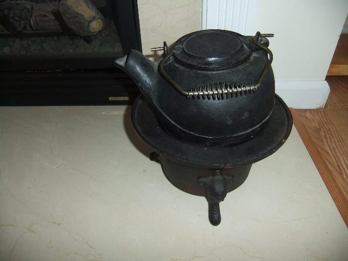 Antique Cast Iron Kettle & Stand