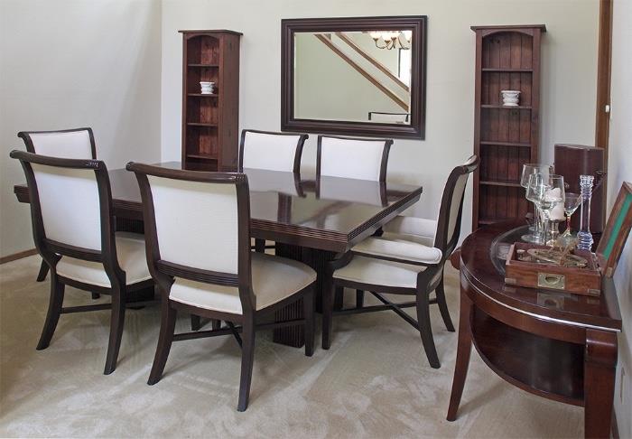 Stunning and Stately Dining Table 76"x29" with 22" Leaf, 2 Host Chairs and 4 Side Chairs - 1,950.00