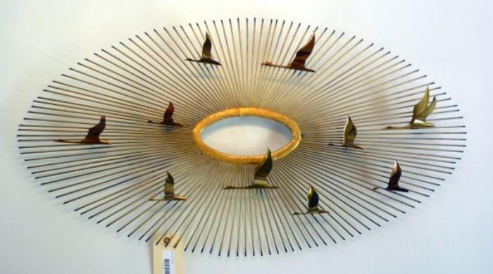 Mid Century Modern Brutalist Sunburst Brass Wall Hanging with Flying Birds, Will Require Uninstallation   http://bid.auctionbymayo.com/view-auctions/catalog/id/7753/lot/987179/?url=%2Fview-auctions%2Fcatalog%2Fid%2F7753%2F 