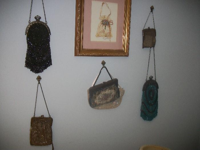 Collection of wire mesh purses.