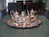 Reed and Barton silverplated teaset--five pieces and tray "Regent" pattern