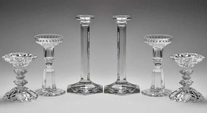 Lot 8: THREE PAIRS OF CRYSTAL CANDLESTICKS