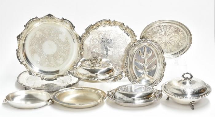Lot 63: NINE SILVER-PLATE SERVING ARTICLES 