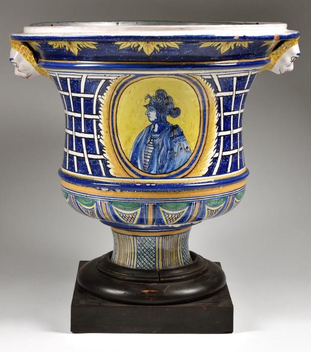 Lot 80: A CONTINENTAL FAIENCE URN