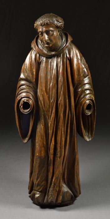 Lot 86: A FRENCH CARVED WALNUT ECCLESIASTICAL FIGURE