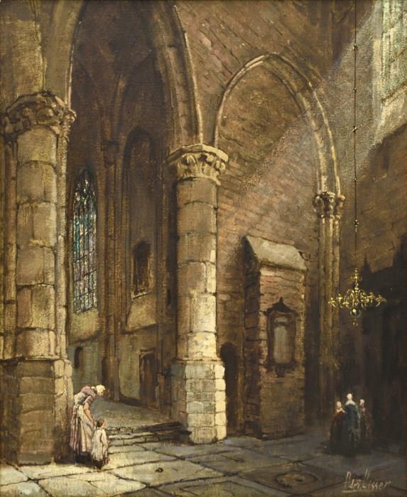 Lot 100: ADRI VISSER, (Dutch, 1887-1933), Cathedral Interior, Oil on canvas, H 23½ x W 19½ inches.