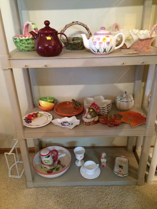 tea pots & a variety of holiday serving dishes