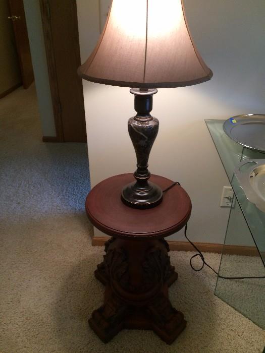 carved side table & lamp