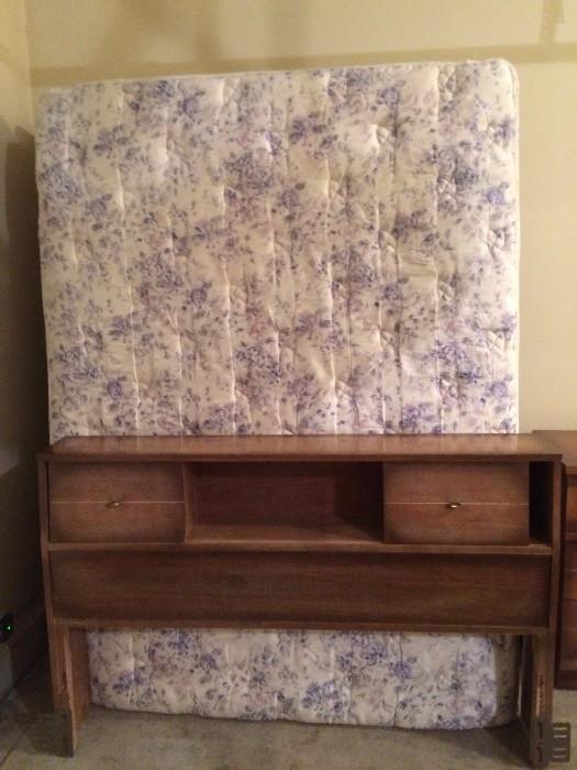 Queen Bed with mattress, box springs, bookcase headboard & frame