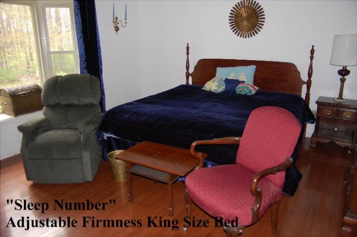 King Size Adjustable Firmness "Sleep Number" Bed, Electric Lift Chair, & Arm Chair