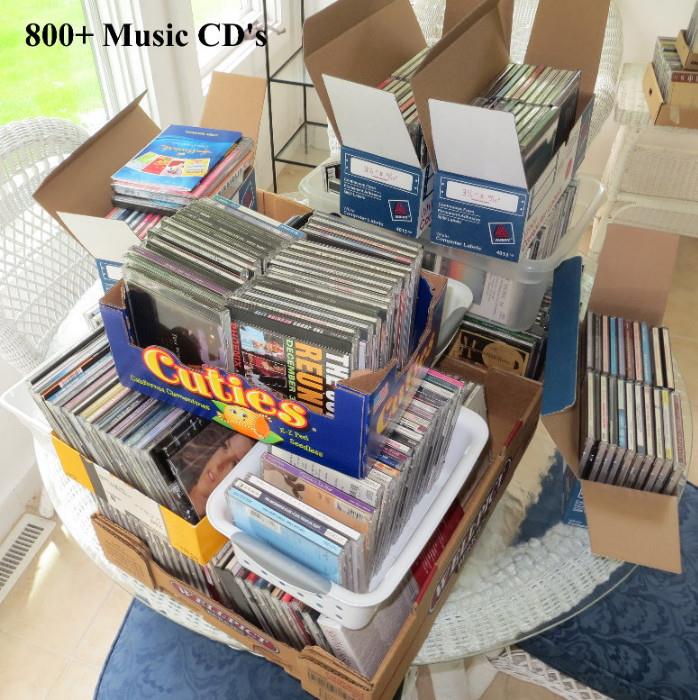 About 800 CD's, Music, Not Much Rock & Roll, Lots of Jazz, Blues & Classics & Some Country