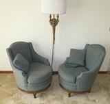 Swivel Barrel Shaped Chairs & Wall Lamp