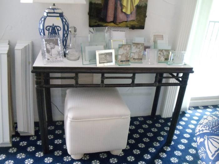 Rattan Console Table with open fretwork apron