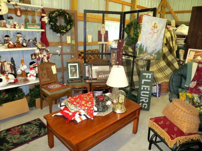 Some Decor Items With Large Vintage Window Room Dividers or Store Display panels