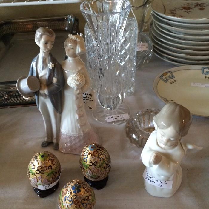  Lladro bride & groom; Cloisonne eggs; Lladro angel