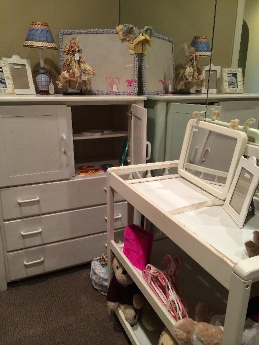 Baby wardrobe, changing table, lamps, & frames