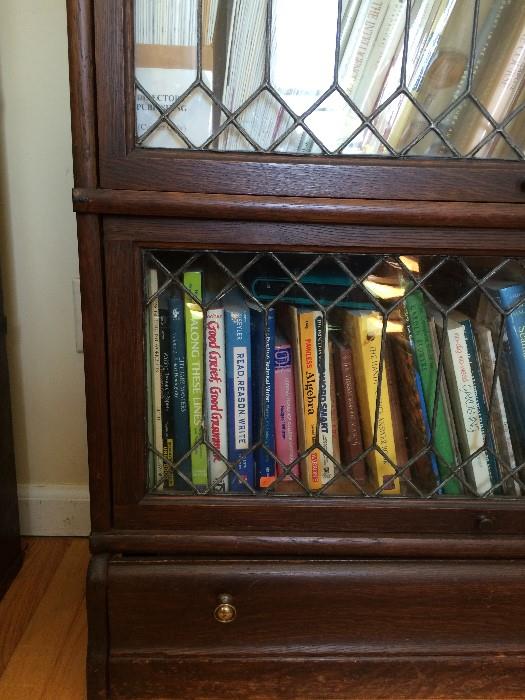Leaded glass bookshelves