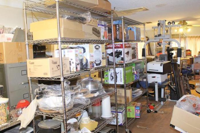 Lots and lots of new kitchen appliances in boxes