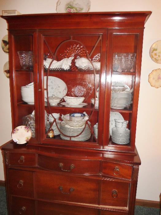 Beautiful Vintage China Hepplewhite Buffet..loaded with china, Early American Fostoria, pressed Glassware, Silver, lots of serving pieces..