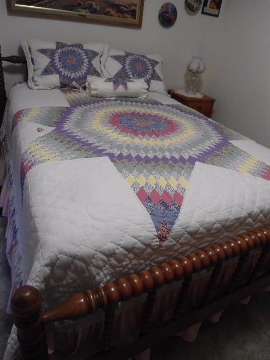 Several hand-made quilts, lots of linens, tablecloths, pillow shams, towels/handtowels, blankets, spreads, etc.