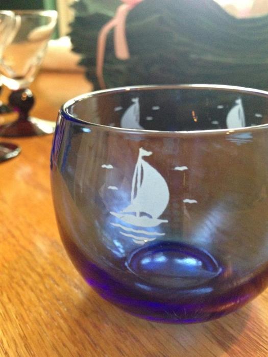 Glass with etches Sail Boats