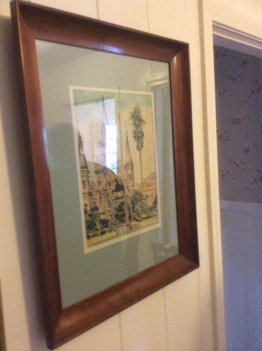 Vintage walnut frame & print