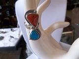 Turquoise and coral sterling ring
