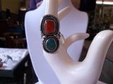 Turquoise and coral sterling ring