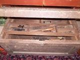 Antique hand made primitive carpenters tool chest with some tools