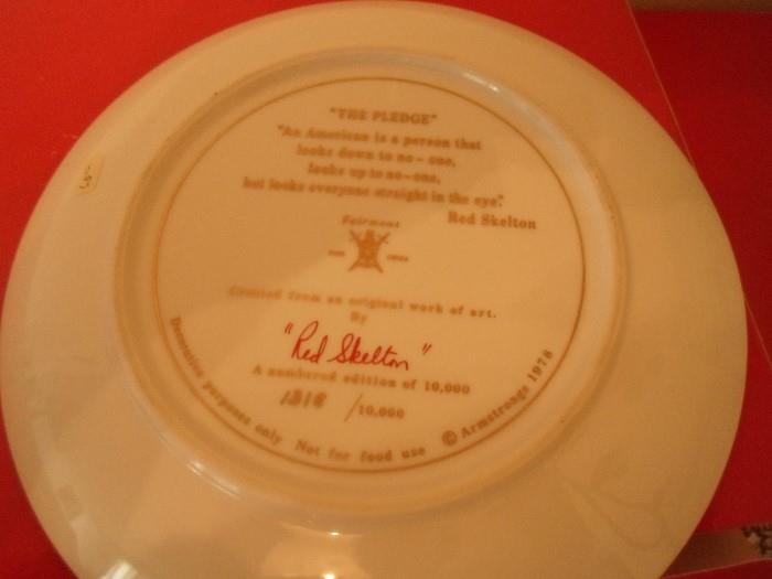 Back of Red Skelton Plate - signed & numbered