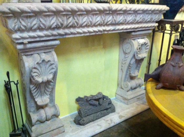 cantera stone fireplace mantle handcarved