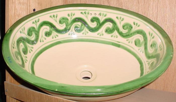 hand painted clay sinks in different designs