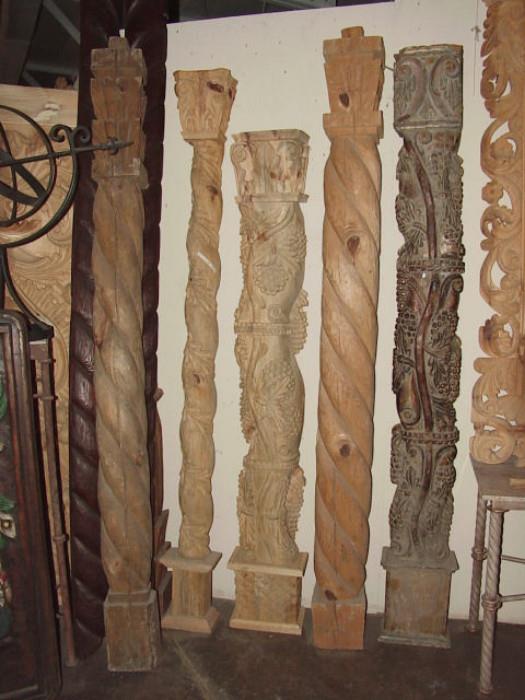 hand carved wooden columns and decor