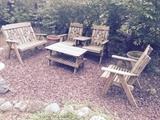 May be one of a kind high quality All Season Wood Outdoor Furniture Set.  Must see to be appreciated.  Very high quality workmanship and excellently kept by the owner.  $250 for the set