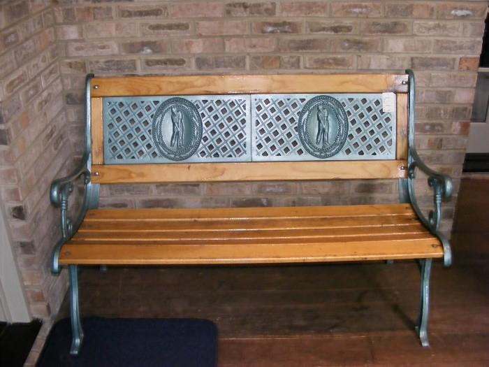 Metal and wood outdoor bench...recently refurbished.