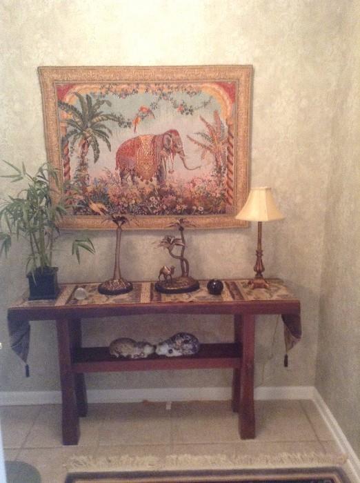 Beautiful tapestry foyer table Chinese cats