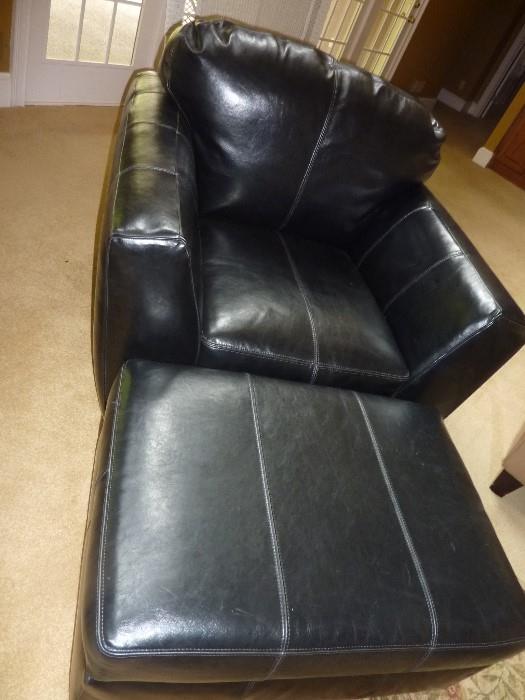 Black Leather chair and ottoman