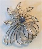 14K white gold diamond and sapphire pendent