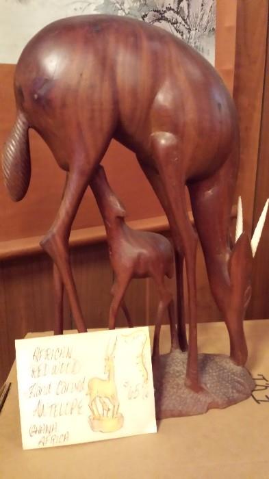 African Red Wood Hand Carved Antelope - Ghana Africa