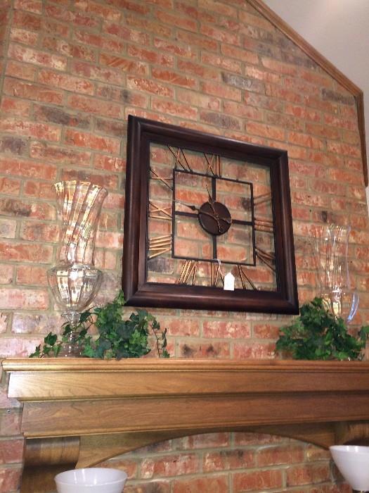        Square wall clock and decorative vases