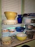Hall bowl; yellow Pyrex bowl; lots of other bake ware