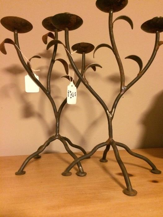         Pair of metal candle holders