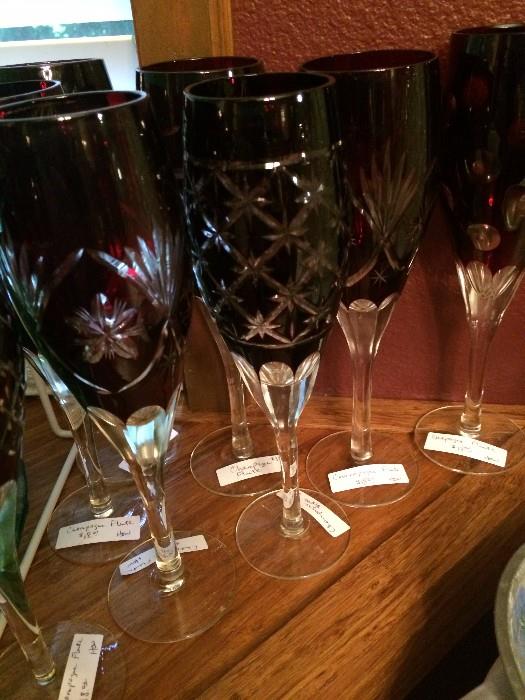            Dark red wine glasses