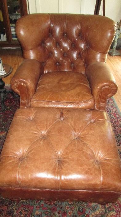 Vintage Leather signed Ralph Lauren Chair and Ottoman 2 piece set