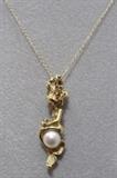 Steven Douglas Signed Mermaid Necklace 14k Gold & Pearl Original Tag  Just Beautiful!