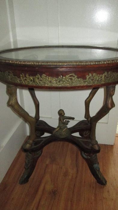 Gorgeous Antique Glass Top Vitrine Table with Cherub