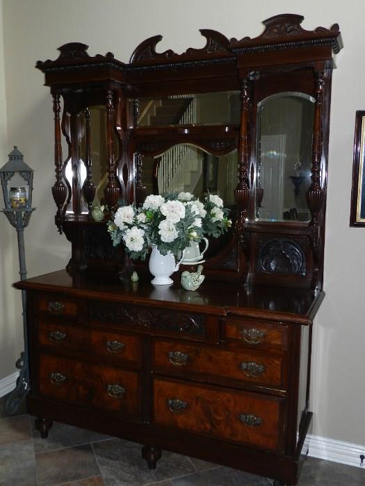 Stunning Antique Buffet with Mirrors and Shelves!